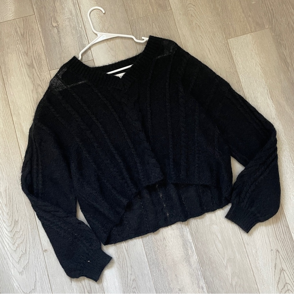 Bella Dahl Sweater mohair wool v neck cable knit womens Black (medium) boxy crop - Picture 7 of 7